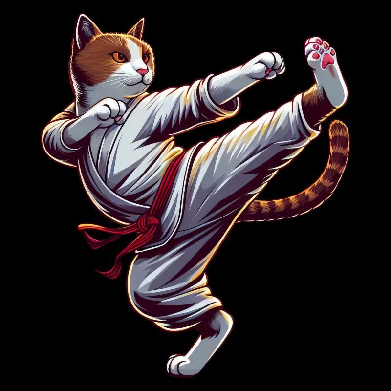 Chat de karaté cool dans le style de dessin animé