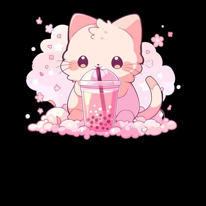 Kawaii Katze trinkt Boba Bubble Tea Chibi
