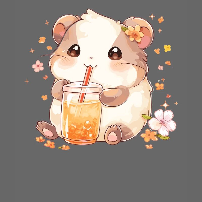 Kawaii Hamster Drinks Boba Bubble Tea Chibi