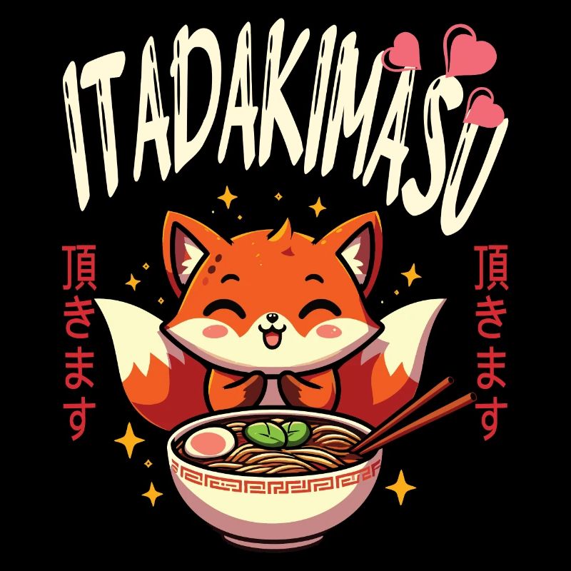 Itadakimasu, Humor Design, Kawaii, Fox Ramen