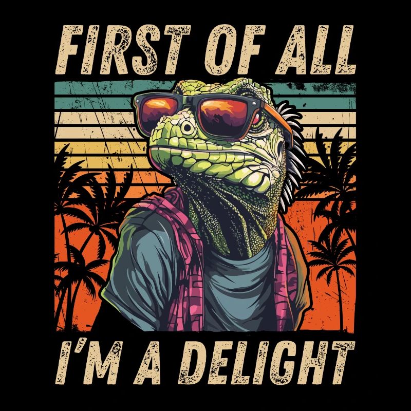 Tropical Iguana - Retro Sunset Art