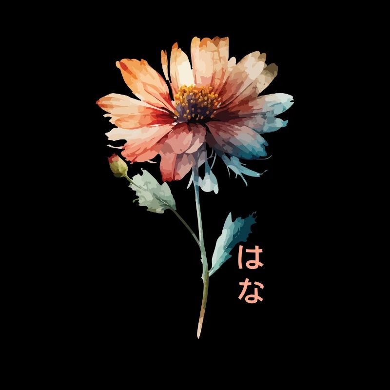 Fleur aquarelle avec texte japonais Aquarelle