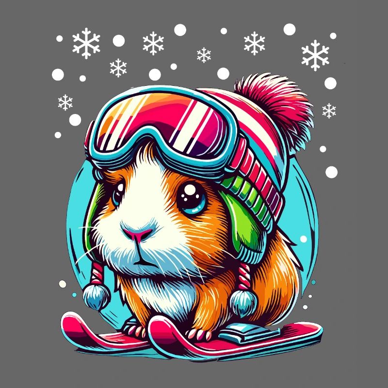 Cochon d’Inde Ski Neige Piste Mignon