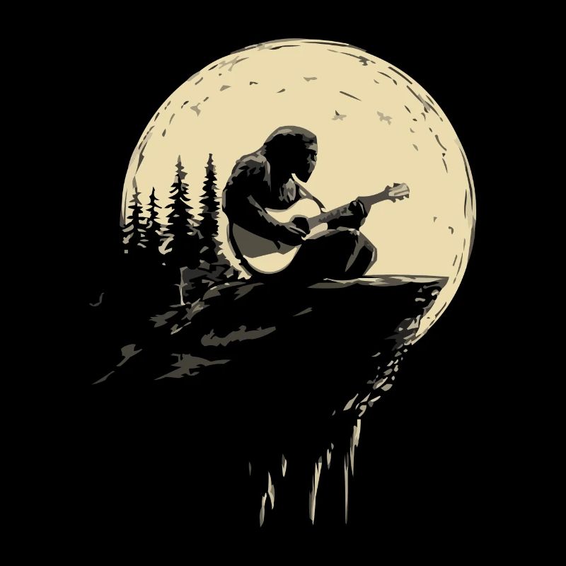 Guitariste au clair de lune sur des rochers