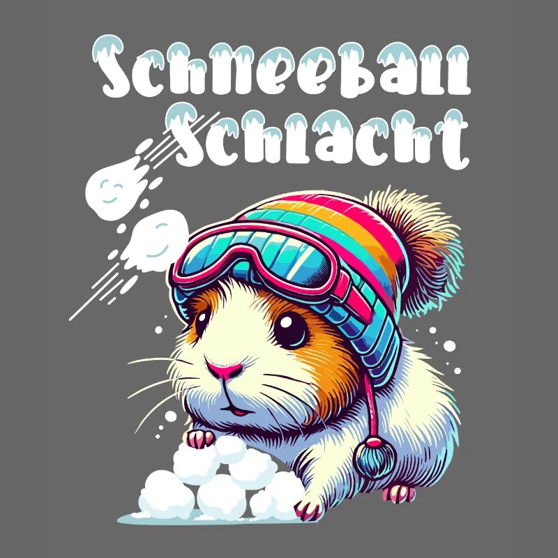 cochon d’Inde bataille de boules de neige Hiver Ski Fun