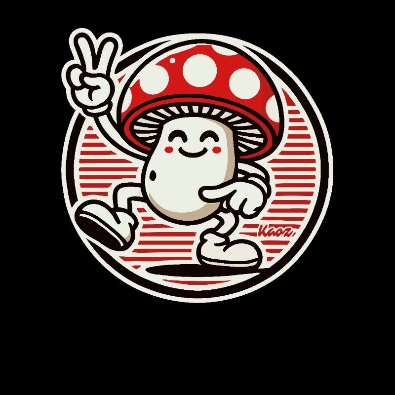 Cheerful mushroom with peace sign
