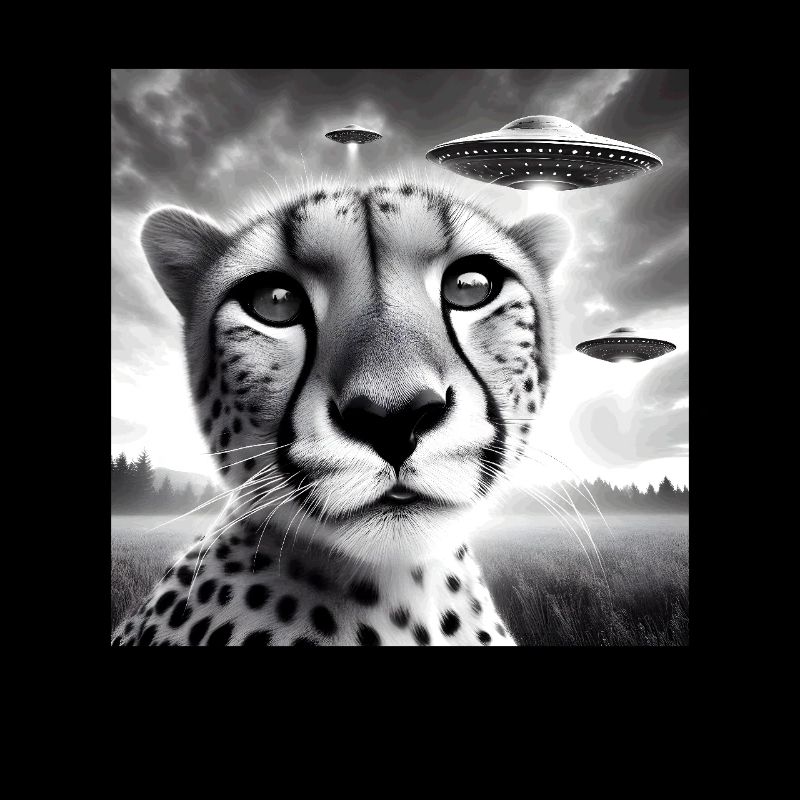 Cheetah Funny Graphic Selfie with UFOs Weird Alien
