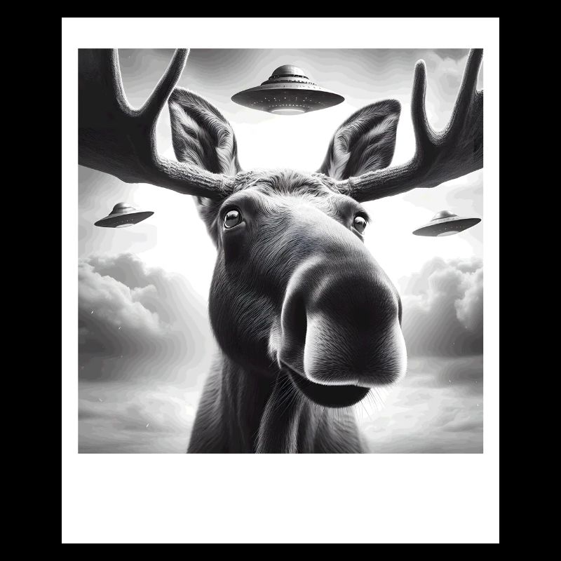 Moose Funny Graphic Selfie with UFOs Weird Aliens