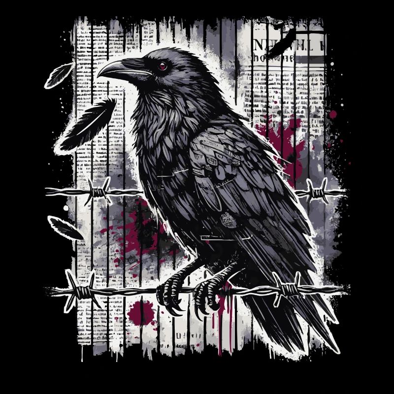 Corbeau sur fil de fer barbelé - Gothic Dark Art