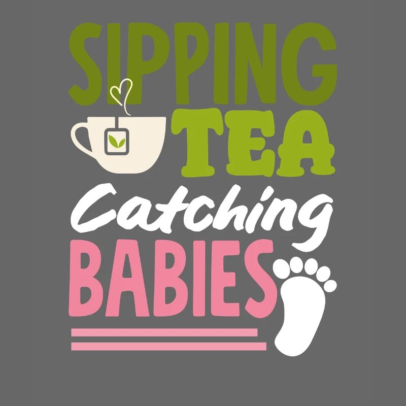 Hebamme Sipping Tea Catching Babies