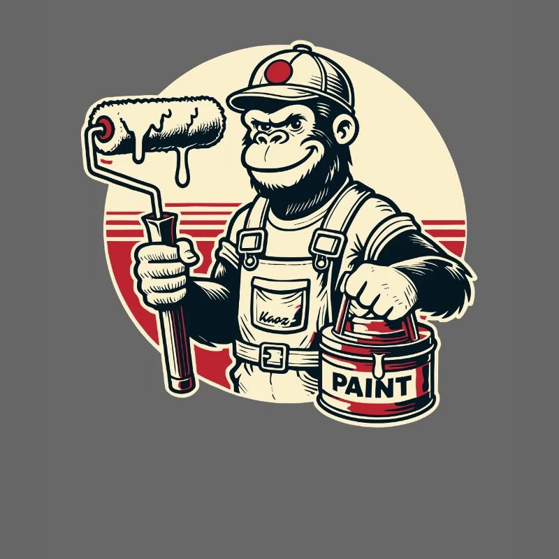 Painter gorilla with paint bucket and paint roller