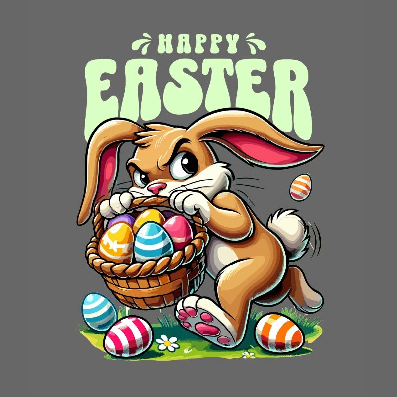 Happy Easter: Playful bunny with Easter eggs