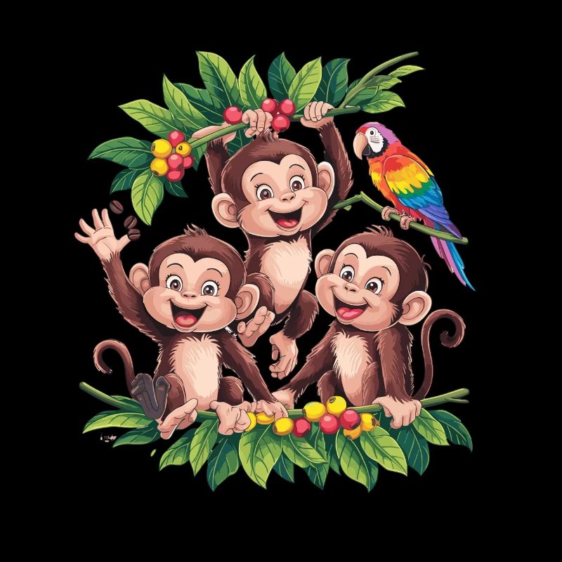 Drôles de singes dans la jungle avec perroquet et