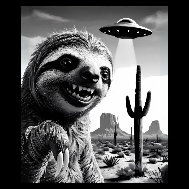 Faultier macht ein Selfie mit einem UFO | Wüste