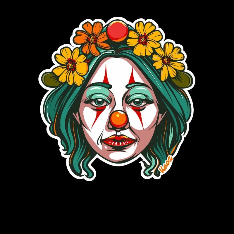 Clown triste avec couronne de fleurs