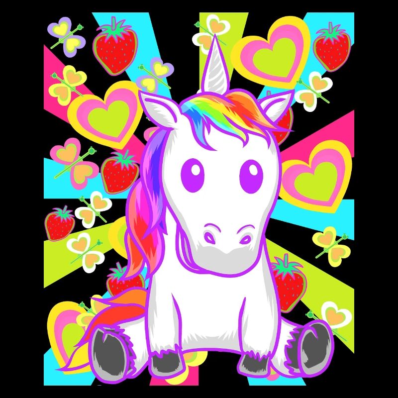 Sommer Retro Einhorn Einhörner Erdbeeren Obst