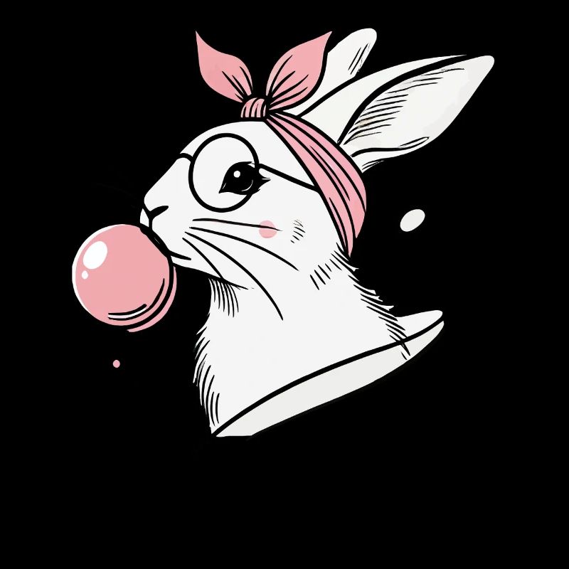 Lapin de Pâques avec bulle de chewing-gum en rétro vintage
