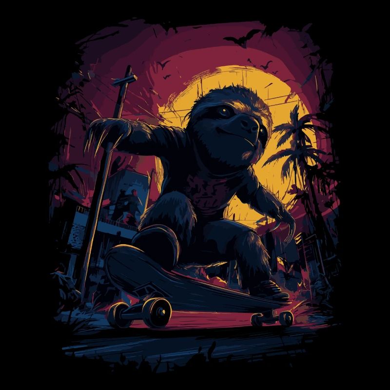 Cool skate paresseux dans un coucher de soleil rétro