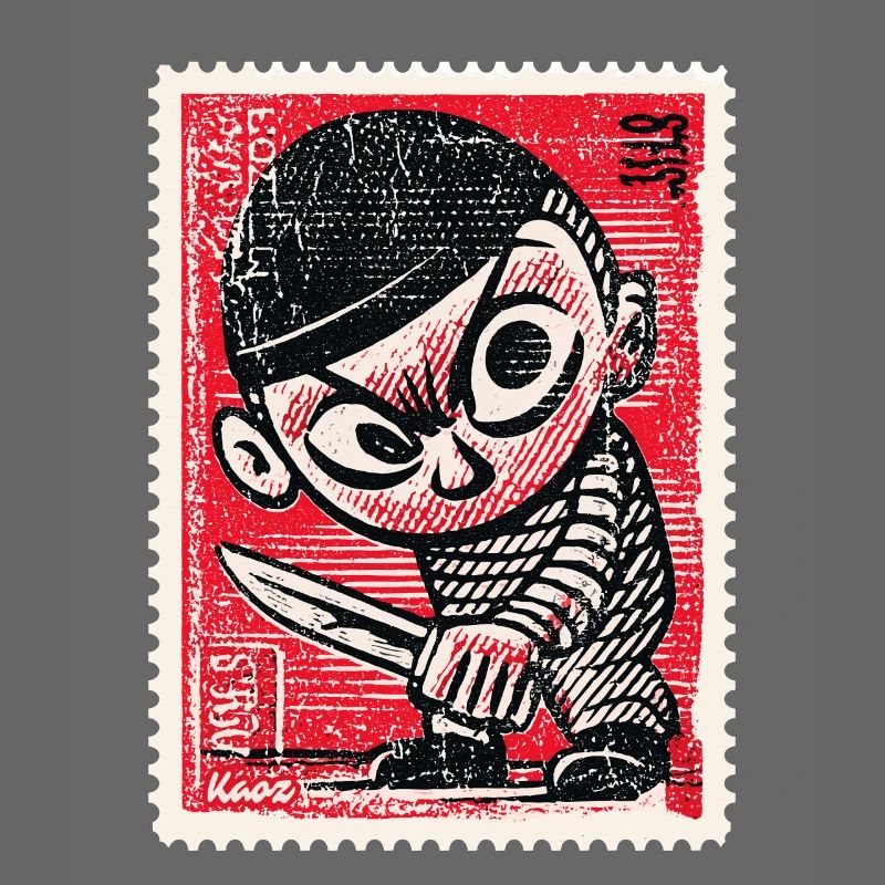 Comic gangster on postage stamp