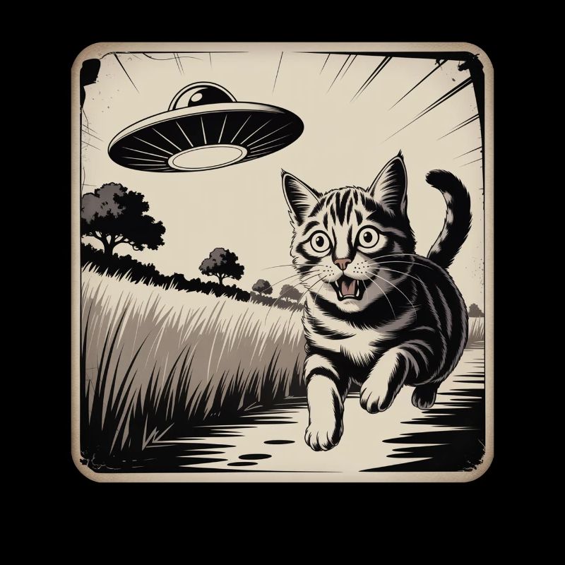 Dessin d’aventure de chat et d’OVNI