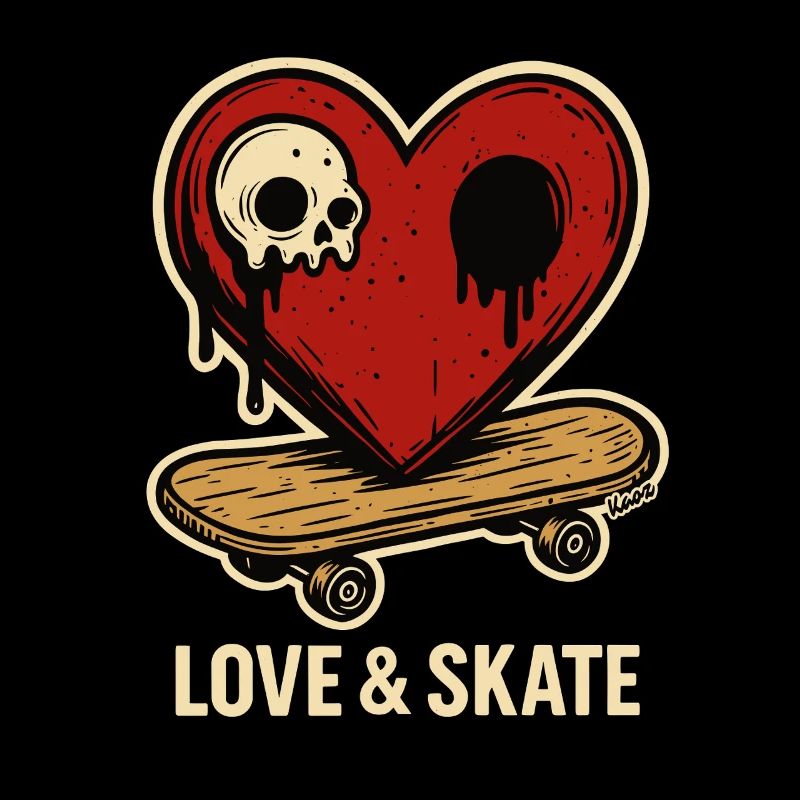 Coeur avec crâne sur planche à roulettes