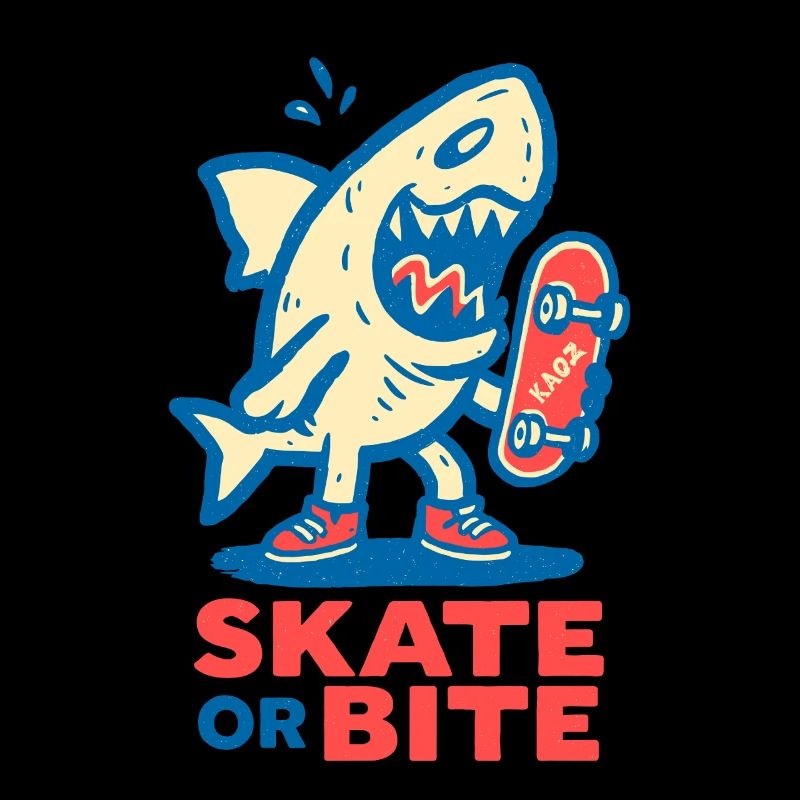 Comic-Hai mit Skateboard und Spruch