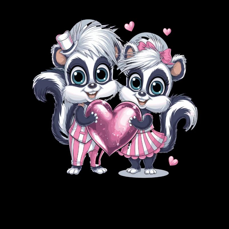 Couple de mouffettes mignon avec cœur pour la Saint-Valentin