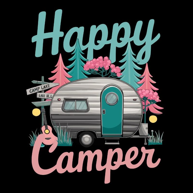 Cheerful Camper Caravan Adventure Nature