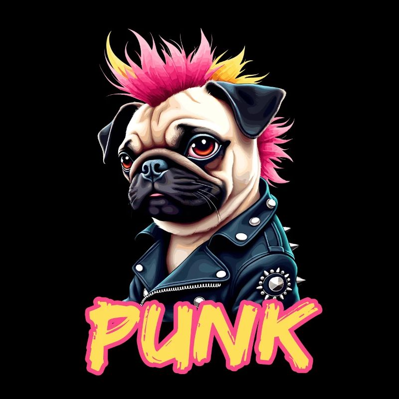 Punk Pug with mohawk and leather jacket for