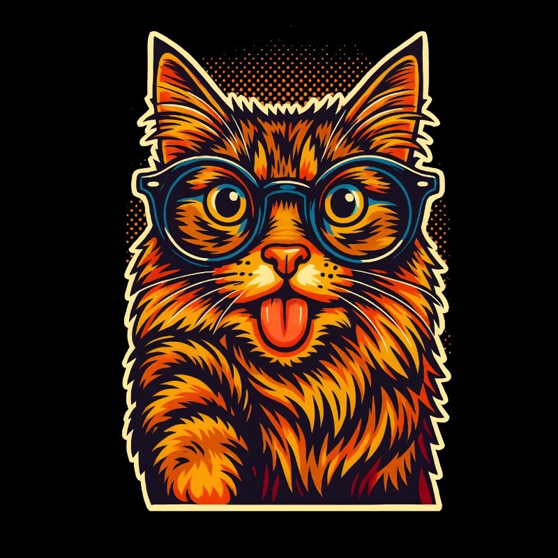 Illustration de chat dynamique avec des lunettes, j'adore les chats