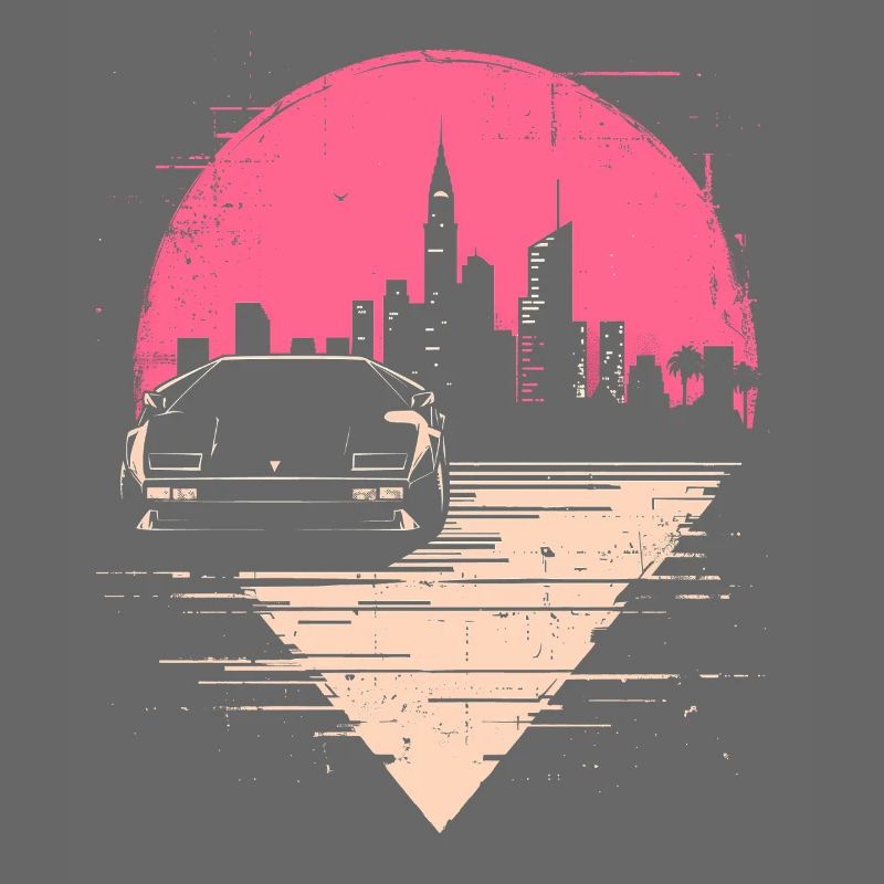 Synthwave 80er Retro Auto Skyline Motiv Geschenk