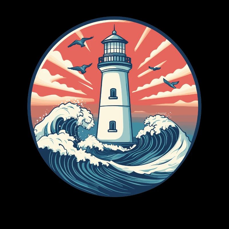Illustration d'un phare et de vagues de la mer