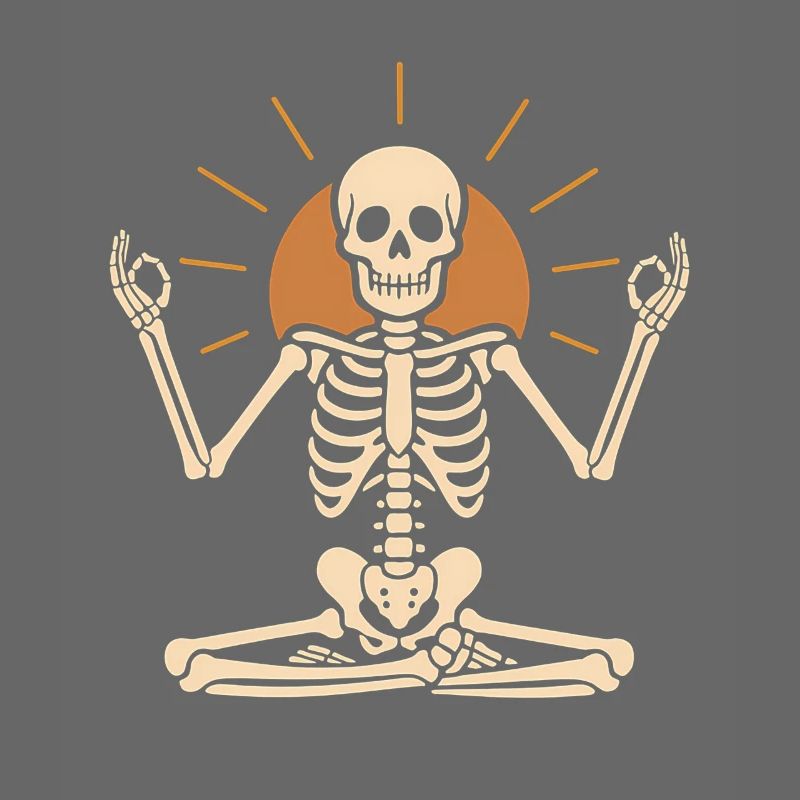 Meditating skeleton with sun circle