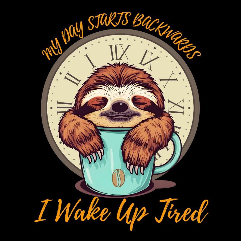 Funny Sloth My Day Starts Backwards Coffee Lover