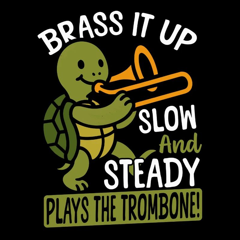 Messingband Trombonist Schildkröte Spielt Posaune