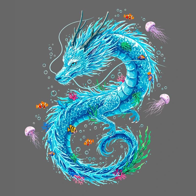 Dragon d’eau avec des créatures marines