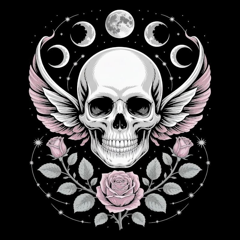 Crâne gothique avec phases de lune et motifs de roses