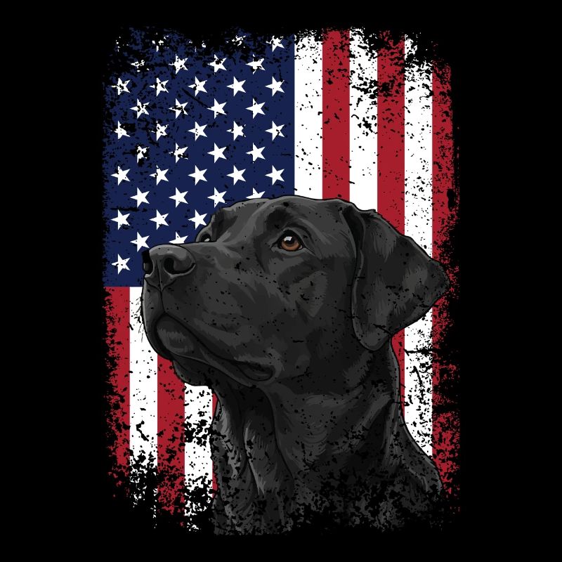 Patriotic Lab with US Flag Hunting Scene