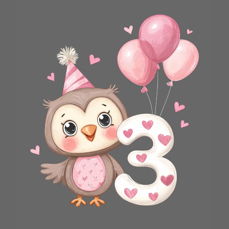 Eule zum dritten Geburtstag mit Luftballons