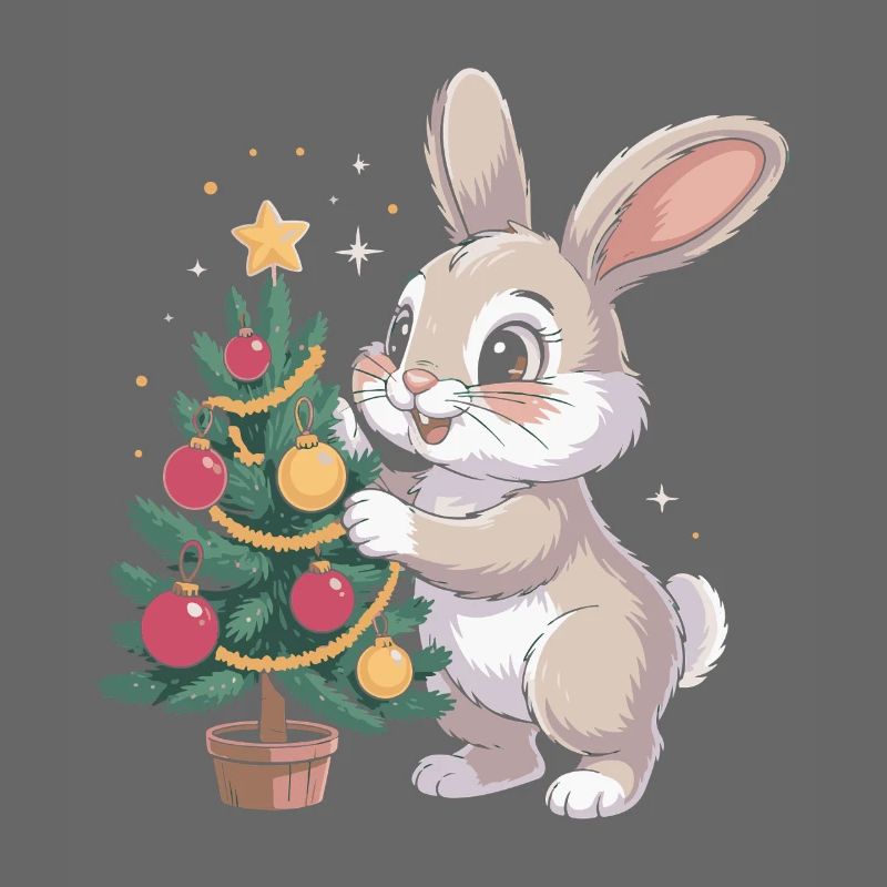 Easter bunny decorates tree