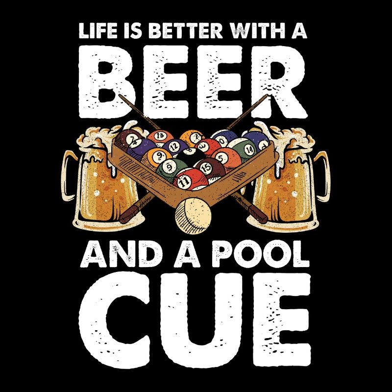 Beer, pool and cue
