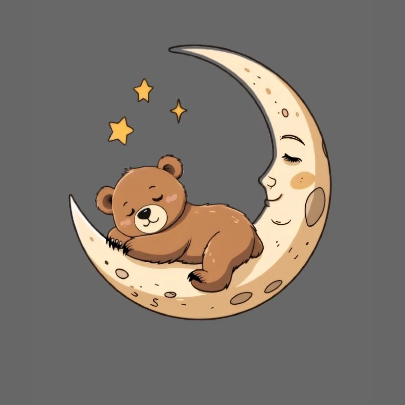 Sleeping Bear on Crescent Moon Illustration