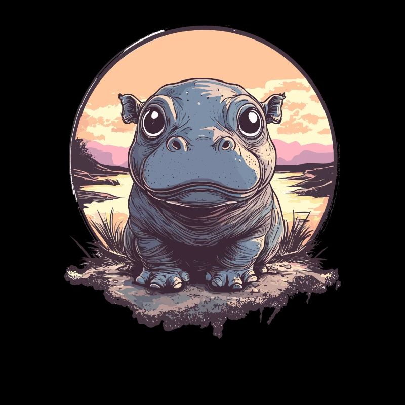 Sunset Hippo Illustration