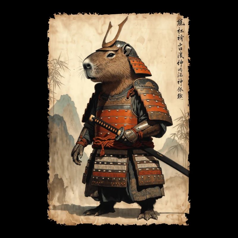 Samurai, Capybara, Japanese Art, Anime