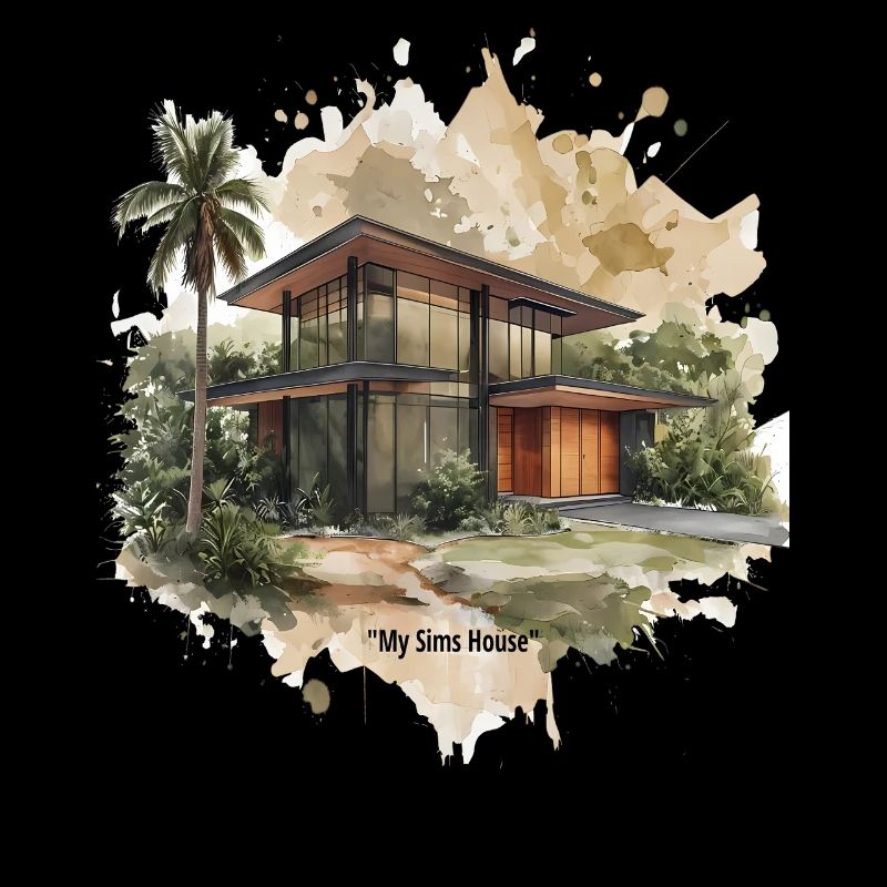 Villa moderniste de style Sims aquarelle