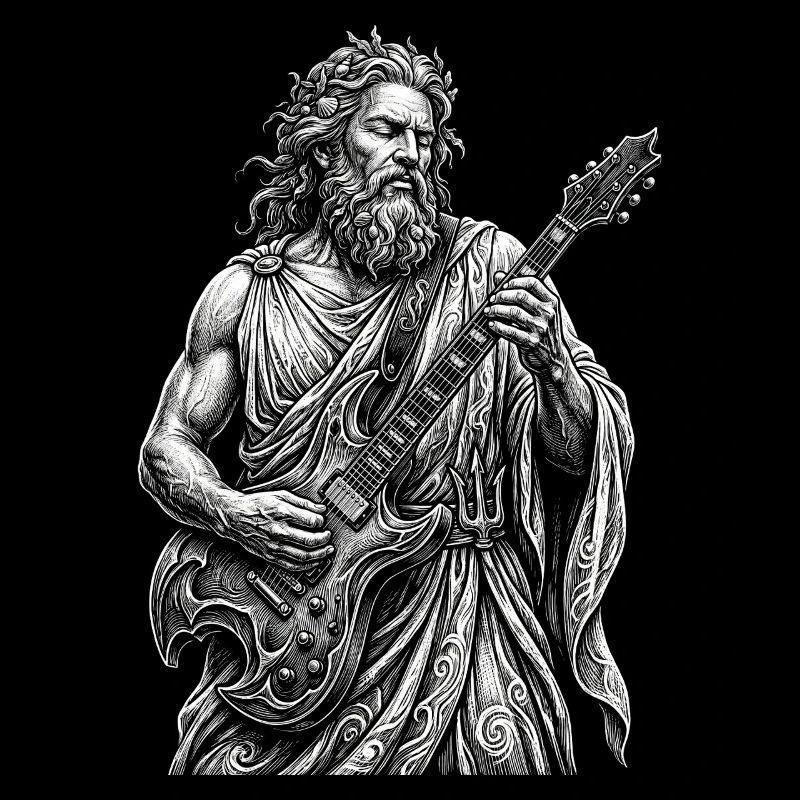 Poséidon joue de la guitare
