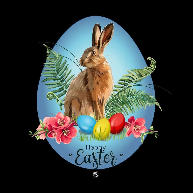 Bunny, Easter eggs and cherry blossoms illustration