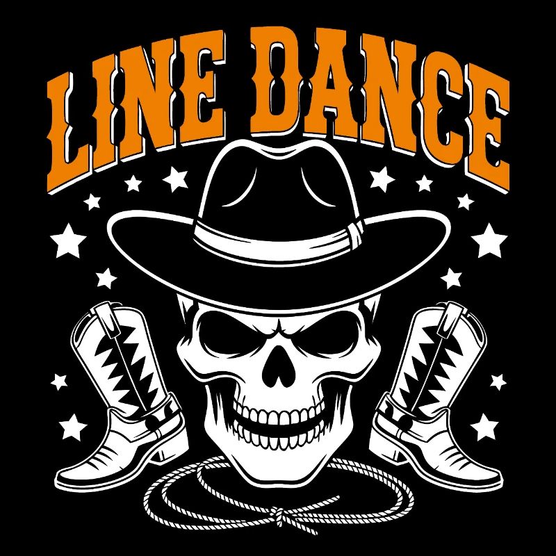 Crâne de danse en ligne avec stetson et bottes et lasso