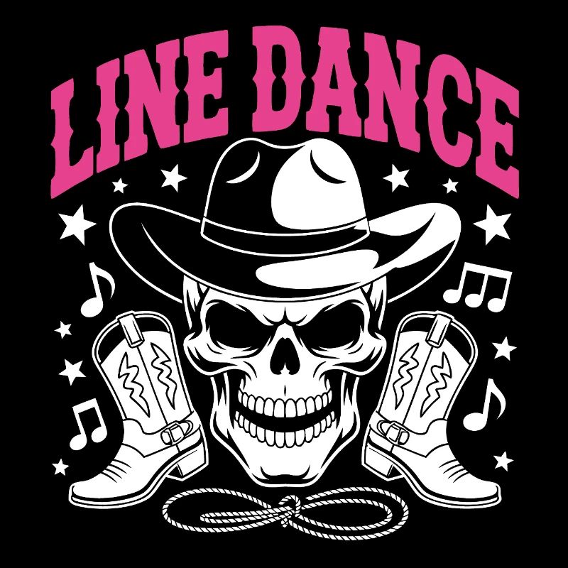 Crâne de danse en ligne avec stetson et bottes et lasso