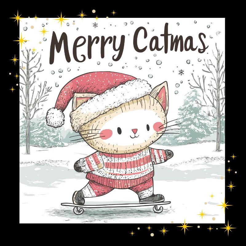 Noël Chat Joyeux Catmas Hiver Neige Doux